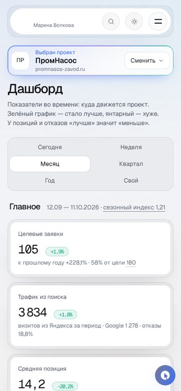 Platform for an SEO agency — mobile version